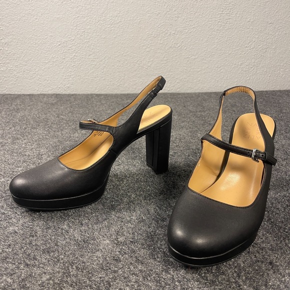 Naturalizer Shoes - Naturalizer Berlin Womens 9.5M Black Platform Mary Jane Heels Slingback Chunky